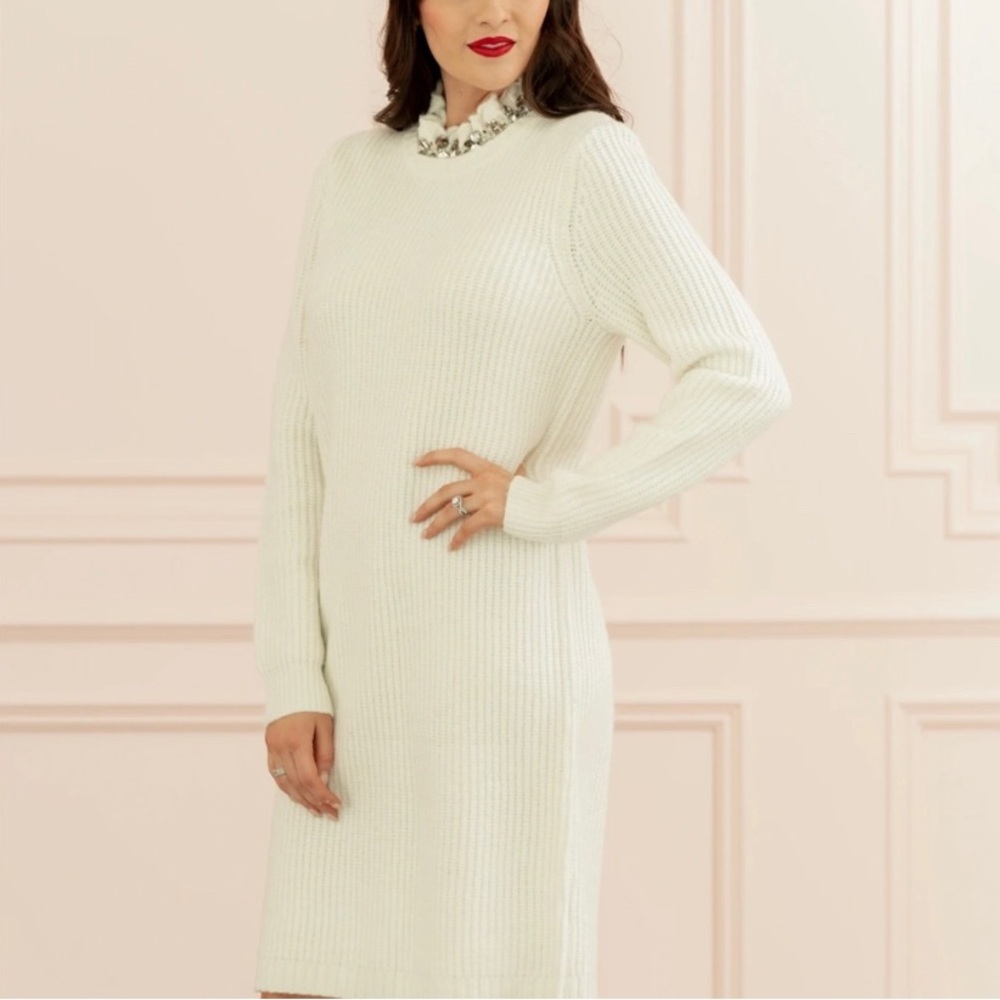 Rachel Parcel White sweater dress, beaded collar - medium